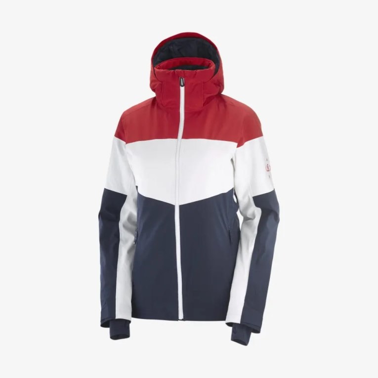 Jaquetas De Esqui Salomon Slalom Insulated Hoodie Feminino Vermelhas Branco Azul Marinho | PT T50172